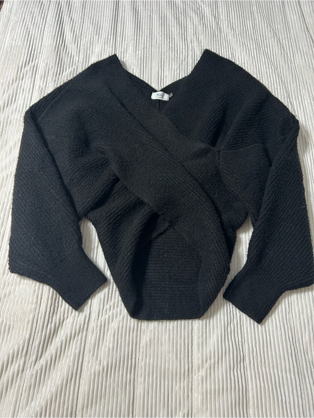 Bluivy Black Off-the-Shoulder Wrap Sweater